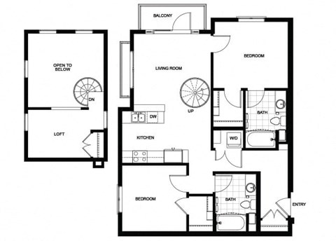 Floor plan for 2 beds, 2 baths, 1084 sqft